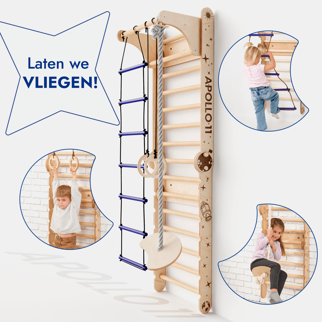 Apollo Zweedse Wand / Klimladder voor Kleine Astronauten + Maanschommel Set + Glijbord - Goodevas NL