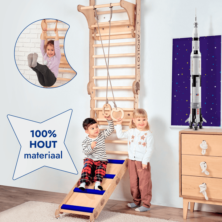 Apollo Zweedse Wand / Klimladder voor Kleine Astronauten + Maanschommel Set + Glijbord - Goodevas NL