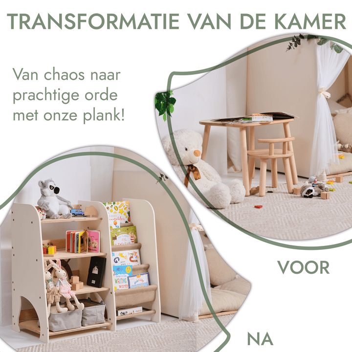 Houten Montessori Planken 2 - in - 1: Boekenplank & Speelgoed Planken - Goodevas NL