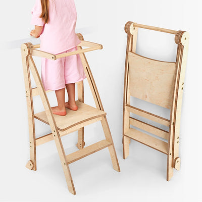 Leren toren: Vouwbare trap voor peuters - Beige