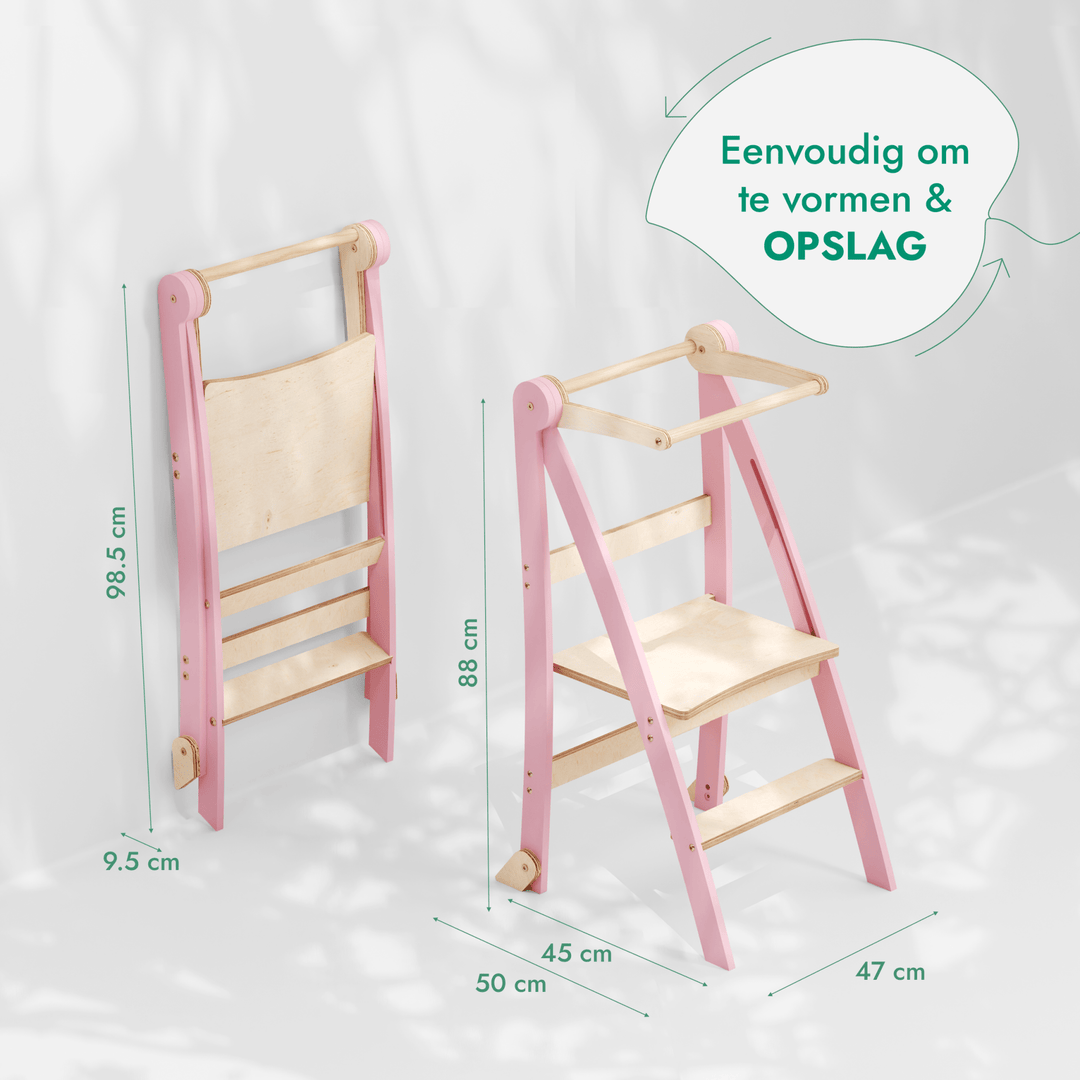 Leren toren: Vouwbare trap voor peuters - Roze - Goodevas NL