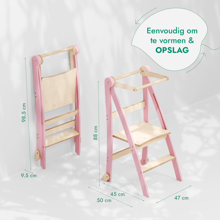 Leren toren: Vouwbare trap voor peuters - Roze - Goodevas NL