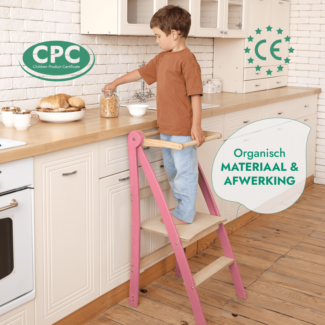 Leren toren: Vouwbare trap voor peuters - Roze - Goodevas NL