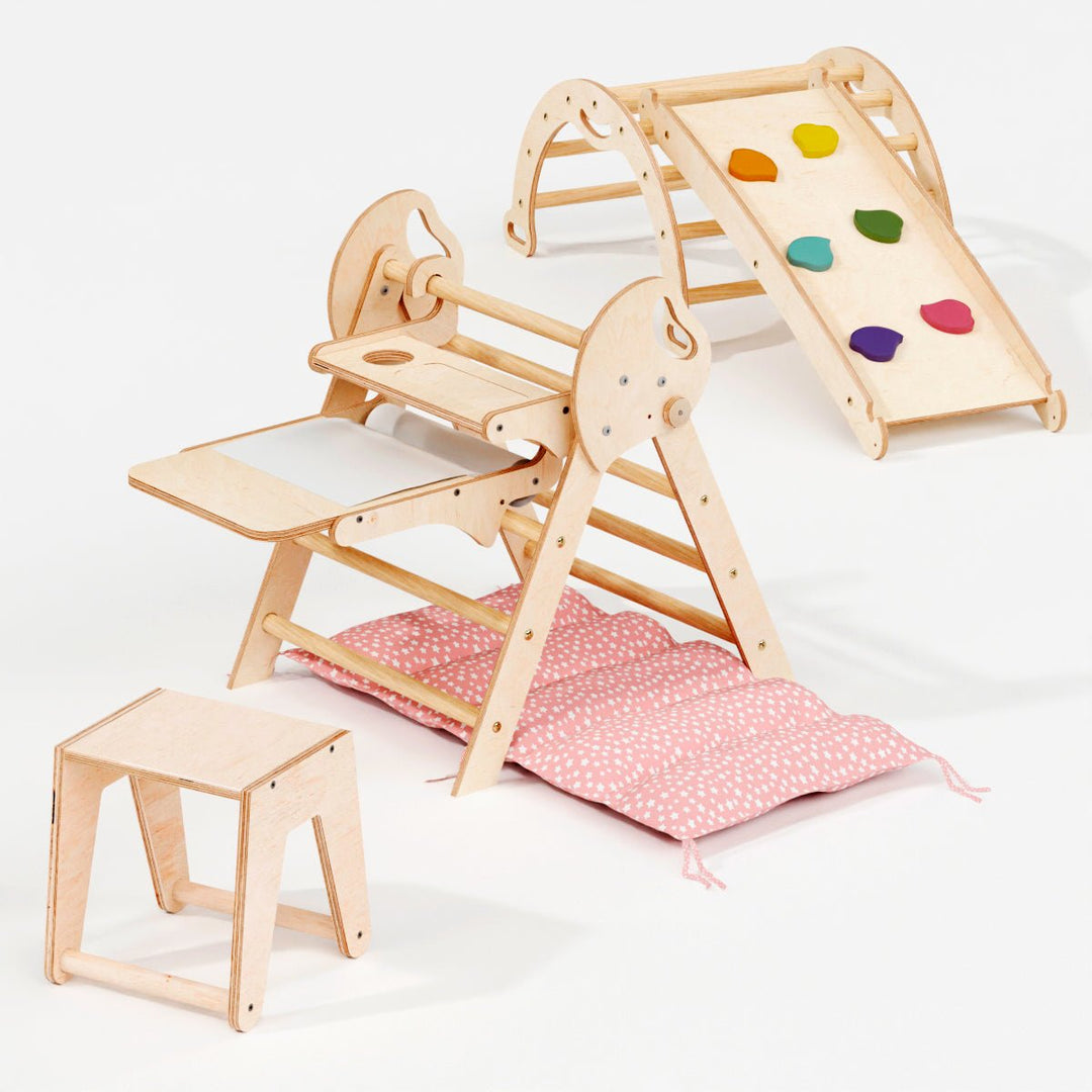 Montessori 4in1 Kletterdreieck für Babys: Pikler - Dreieck, Kletterbogen, Rutschbrett und Kissen für Kleinkinder (1–3 Jahre) - Goodevas Schweiz