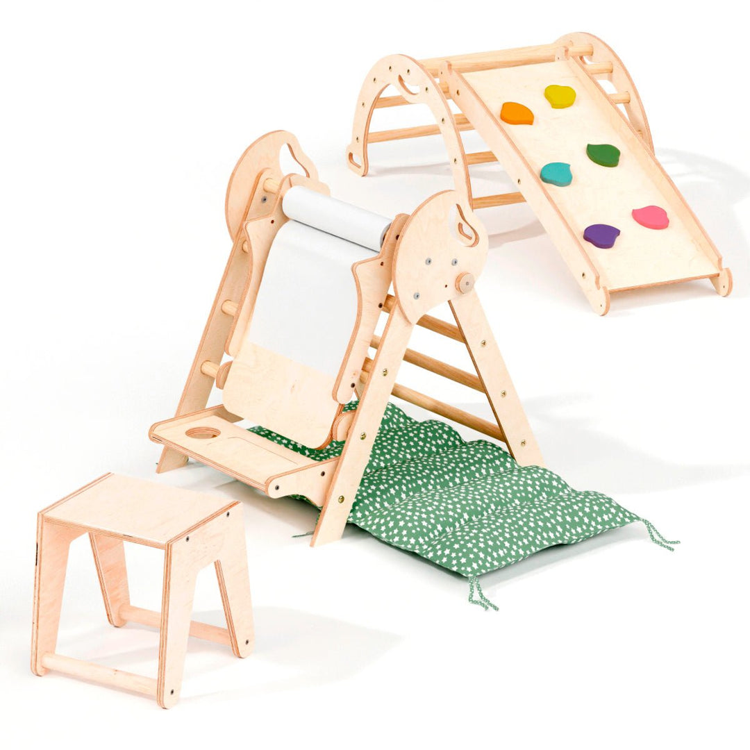 Montessori 4in1 Kletterdreieck für Babys: Pikler - Dreieck, Kletterbogen, Rutschbrett und Kissen für Kleinkinder (1–3 Jahre) - Goodevas Schweiz