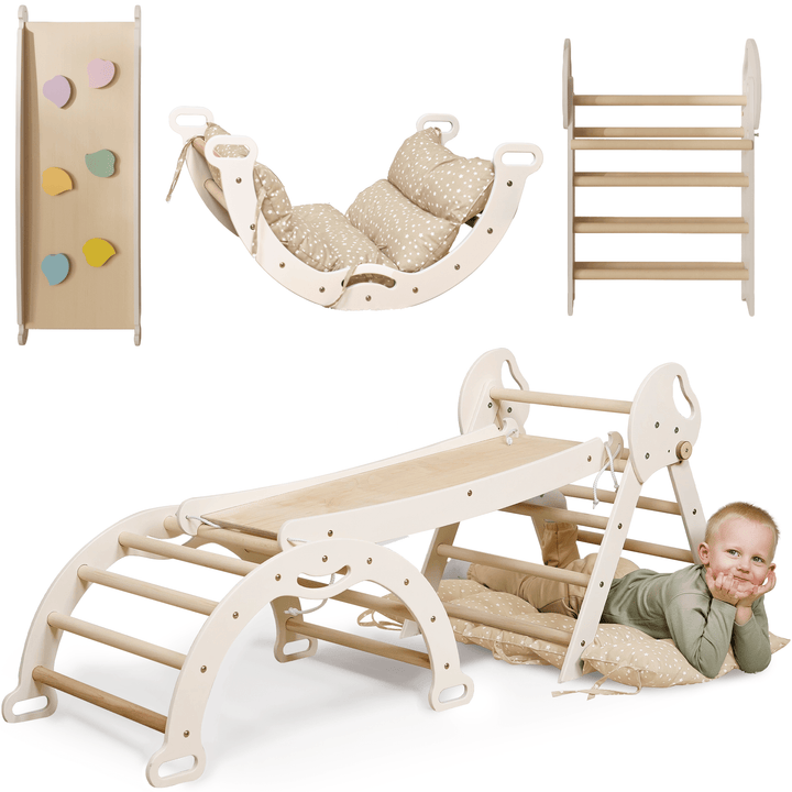 Montessori 4in1 Kletterdreieck für Babys: Pikler - Dreieck, Kletterbogen, Rutschbrett und Kissen für Kleinkinder (1–3 Jahre) - Goodevas Schweiz