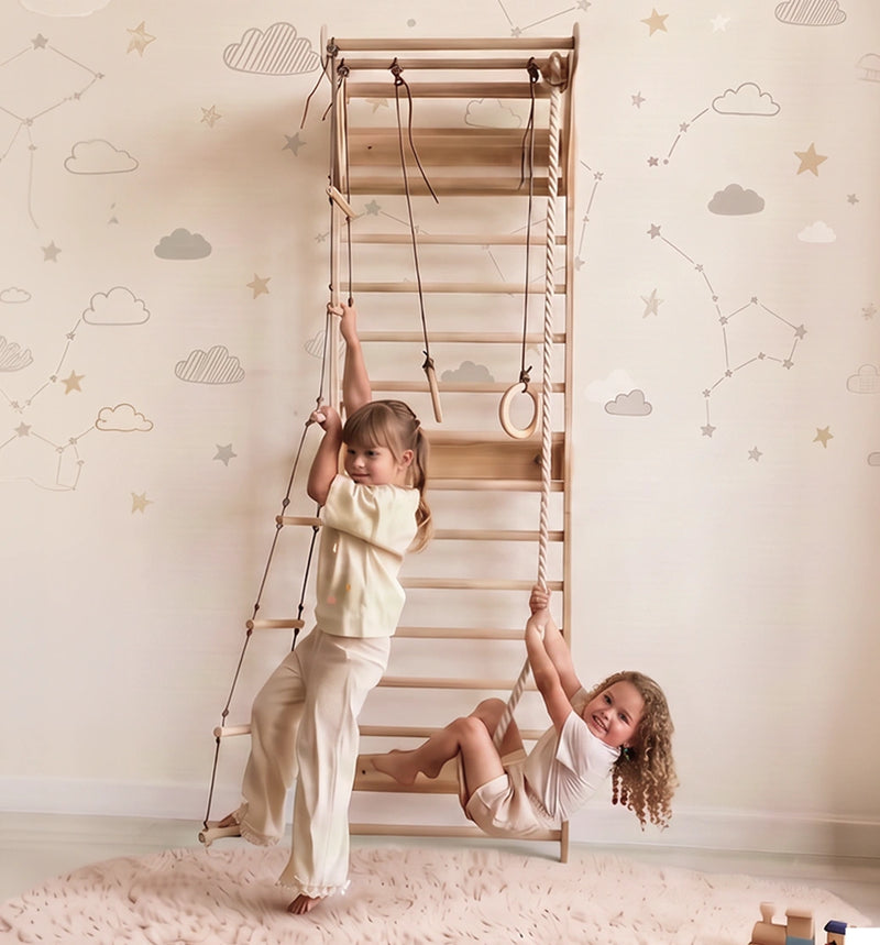 5-in-1 houten klimrek voor kinderen met optrekstang & 3-in-1 schommelset