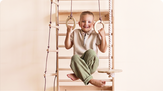 5-in-1 houten klimrek voor kinderen met optrekstang & 3-in-1 schommelset