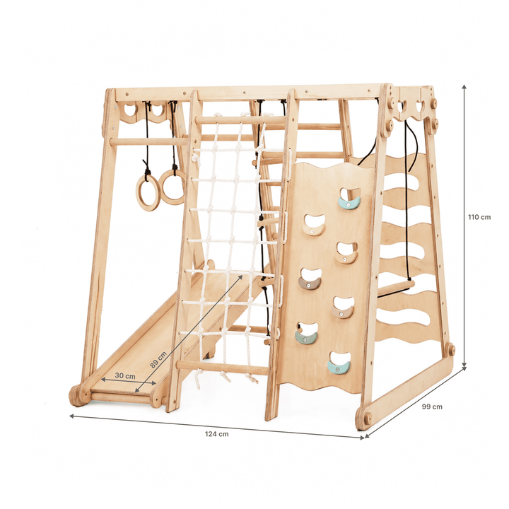 6-in-1 Houten Indoor-speelplaats voor Kinderen – Schommel, Glijbaan, Touw en Trap