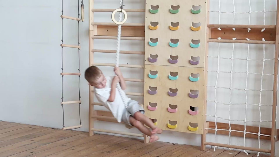 5-in-1 houten klimrek voor kinderen met optrekstang & 3-in-1 schommelset
