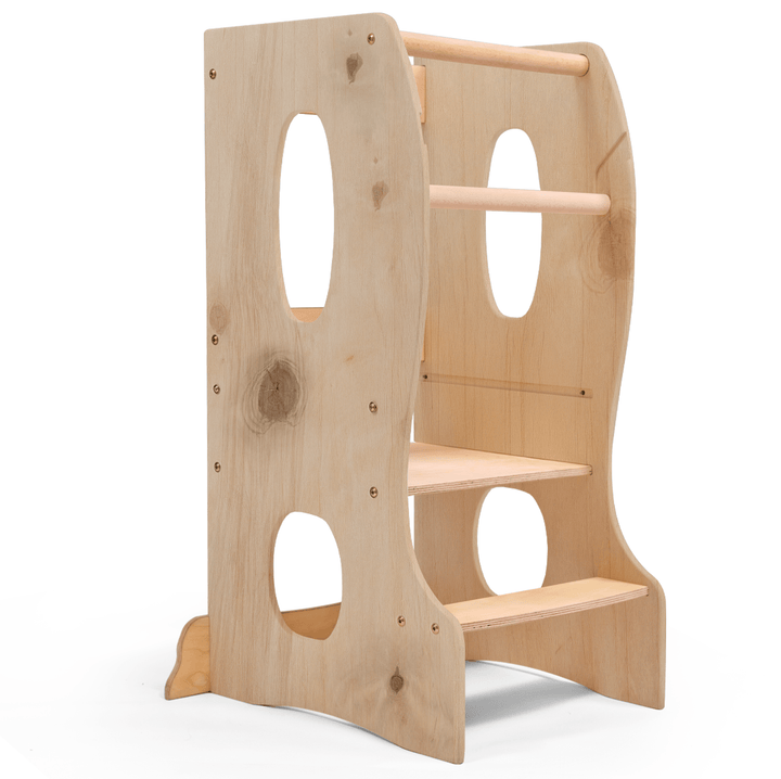 Stabiler Montessori Lernturm: Mitwachsender Kinderstuhl aus Holz – Beige - Goodevas Schweiz